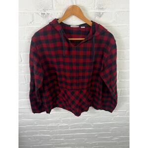 L.L. Bean Women's Scotch Plaid Flannel Sleep Hoodie Long Sleeve Red Size M